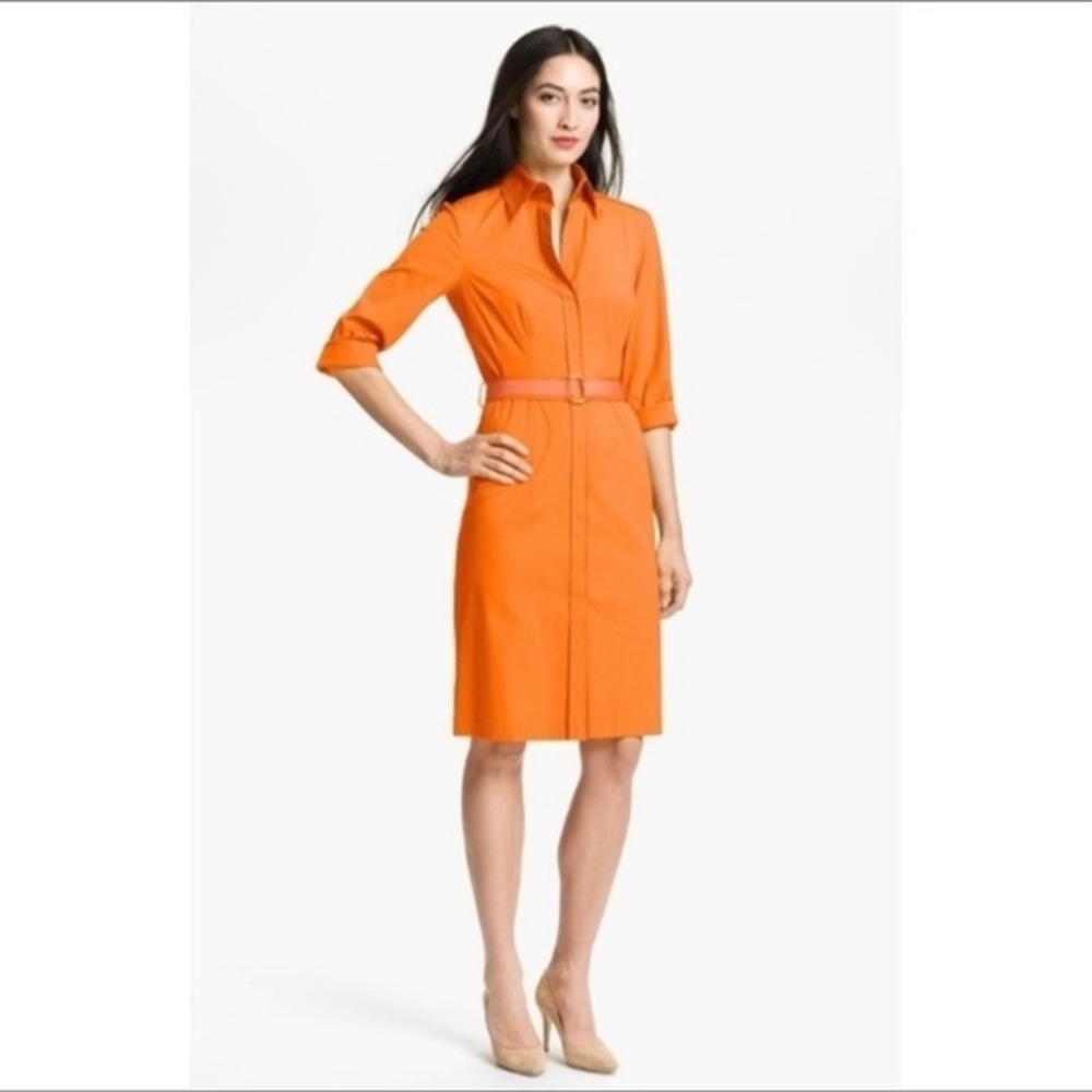 Hugo Boss Dashina Bright Pink Fuchsia Belted Long Sleeve Shirt Dress - Picture 7 of 8